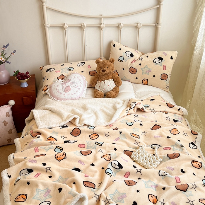 91家纺网 家纺一手货源 找家纺 红嘴企鹅 2025新款A类ins风卡通可爱加厚牛奶绒羊羔绒毛毯毯子办公室沙发儿童空调盖毯午休毯 星星乐园