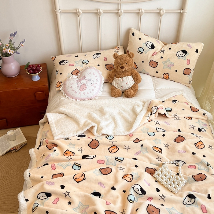 91家纺网 家纺一手货源 找家纺 红嘴企鹅 2025新款A类ins风卡通可爱加厚牛奶绒羊羔绒毛毯毯子办公室沙发儿童空调盖毯午休毯 星星乐园