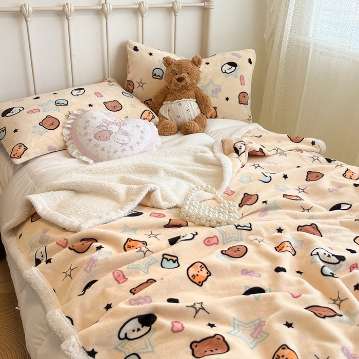 91家纺网 家纺一手货源 找家纺 红嘴企鹅 2025新款A类ins风卡通可爱加厚牛奶绒羊羔绒毛毯毯子办公室沙发儿童空调盖毯午休毯 星星乐园
