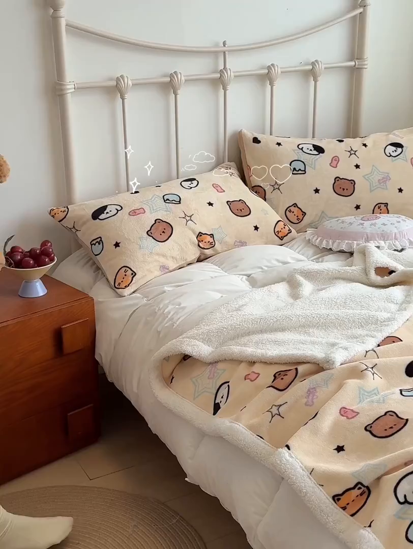 91家纺网 家纺一手货源 找家纺 红嘴企鹅 2025新款A类ins风卡通可爱加厚牛奶绒羊羔绒毛毯毯子办公室沙发儿童空调盖毯午休毯 星星乐园