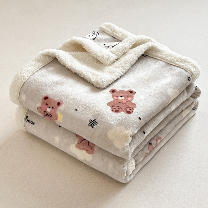 91家纺网 家纺一手货源 找家纺 红嘴企鹅 2025新款A类ins风卡通可爱加厚牛奶绒羊羔绒毛毯毯子办公室沙发儿童空调盖毯午休毯 星云小熊