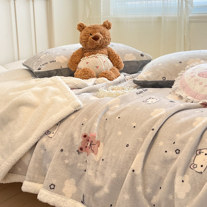 91家纺网 家纺一手货源 找家纺 红嘴企鹅 2025新款A类ins风卡通可爱加厚牛奶绒羊羔绒毛毯毯子办公室沙发儿童空调盖毯午休毯 星云小熊