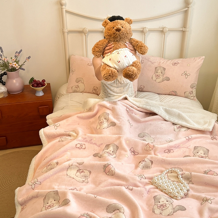 红嘴企鹅 2025新款A类ins风卡通可爱加厚牛奶绒羊羔绒毛毯毯子办公室沙发儿童空调盖毯午休毯 羞羞猫