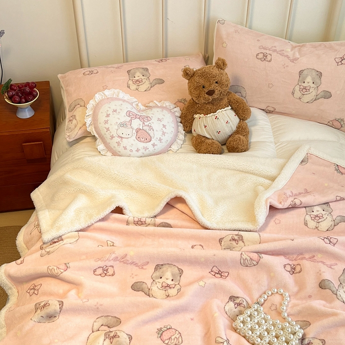 91家纺网 家纺一手货源 找家纺 红嘴企鹅 2025新款A类ins风卡通可爱加厚牛奶绒羊羔绒毛毯毯子办公室沙发儿童空调盖毯午休毯 羞羞猫