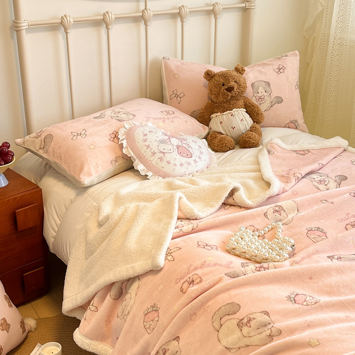 91家纺网 家纺一手货源 找家纺 红嘴企鹅 2025新款A类ins风卡通可爱加厚牛奶绒羊羔绒毛毯毯子办公室沙发儿童空调盖毯午休毯 羞羞猫