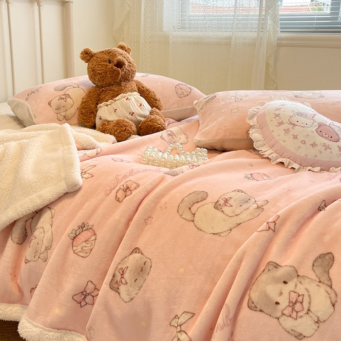 91家纺网 家纺一手货源 找家纺 红嘴企鹅 2025新款A类ins风卡通可爱加厚牛奶绒羊羔绒毛毯毯子办公室沙发儿童空调盖毯午休毯 羞羞猫