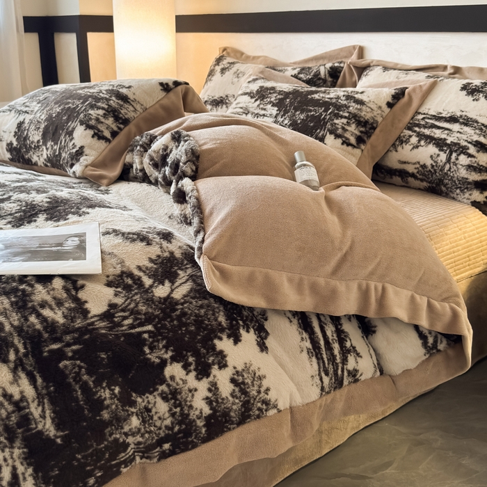 91家纺网 家纺一手货源 找家纺 九花鹿 2024新款A类宽边工艺款丹麦兔毛绒牛奶绒四件套 宽边丹麦兔绒-亦境