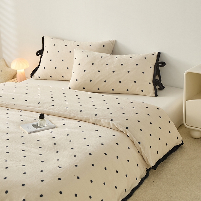 91家纺网 家纺一手货源 找家纺 （总）禧禾 2025新款250G消光速暖绒印花断角拼色四件套-波尔卡（控价：到手价不能低于258）