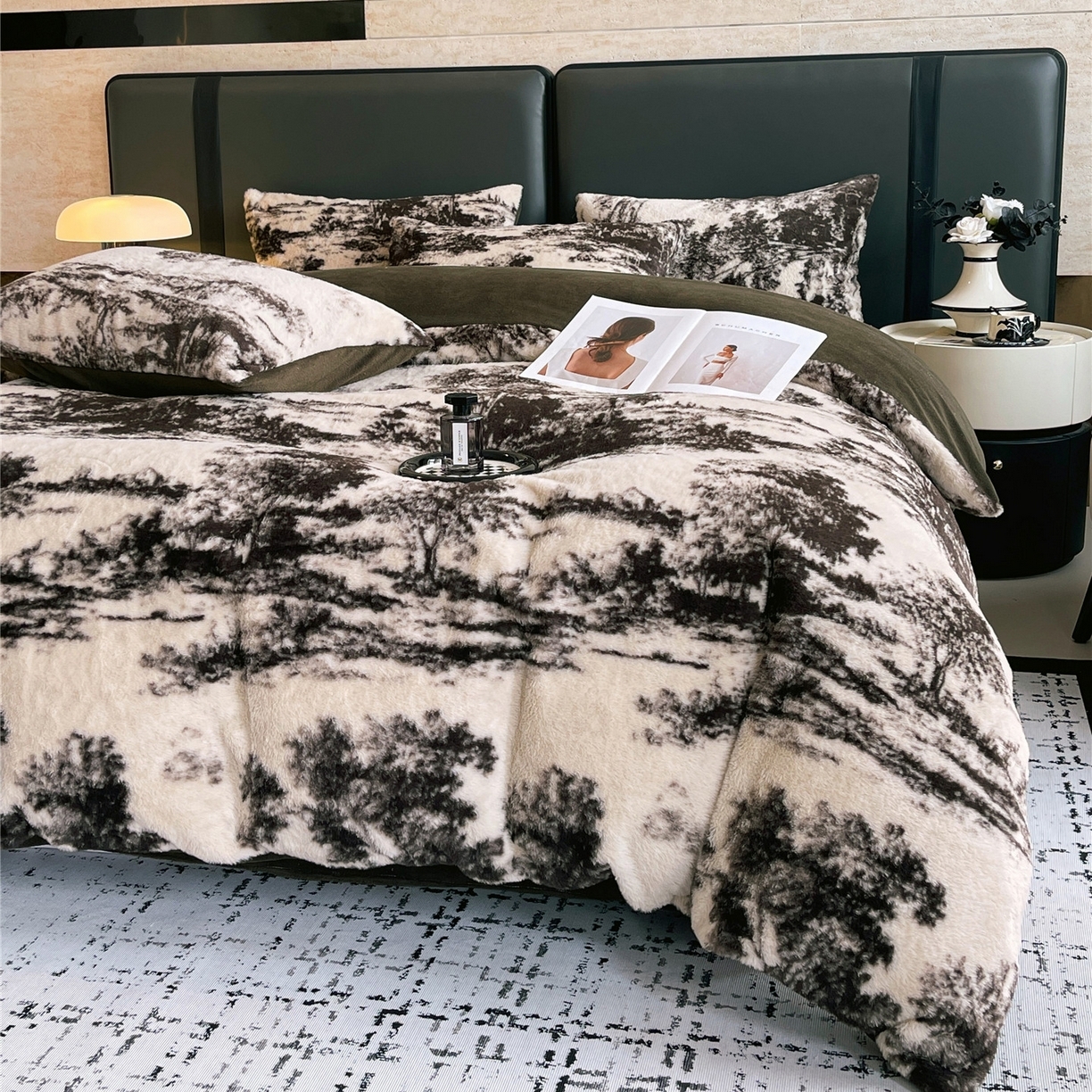 91家纺网 家纺一手货源 找家纺 （总）佰亿莱 2025新款印花兔毛绒双面锁温暖绒四件套