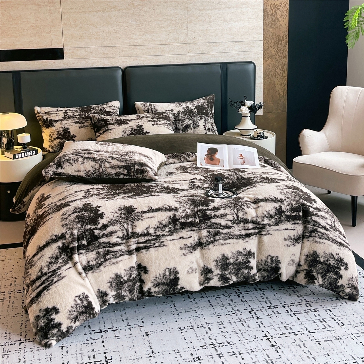 91家纺网 家纺一手货源 找家纺 （总）佰亿莱 2025新款印花兔毛绒双面锁温暖绒四件套