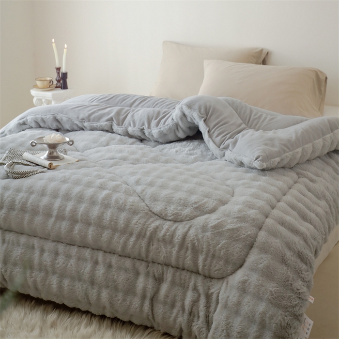 91家纺网 家纺一手货源 找家纺 申龙家纺 2025新款ab版兔绒牛奶绒冬被 灰