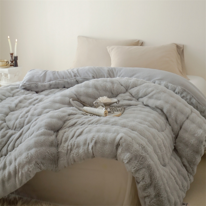 申龙家纺 2025新款ab版兔绒牛奶绒冬被 灰