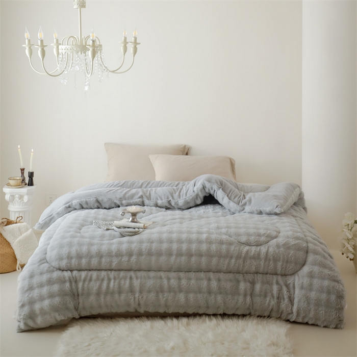 91家纺网 家纺一手货源 找家纺 申龙家纺 2025新款ab版兔绒牛奶绒冬被 灰