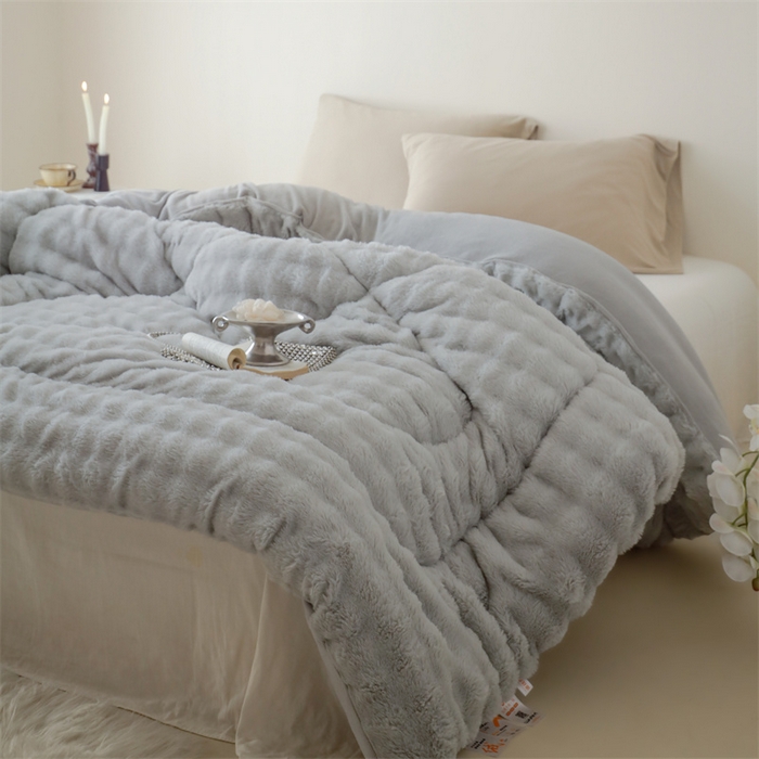 91家纺网 家纺一手货源 找家纺 申龙家纺 2025新款ab版兔绒牛奶绒冬被 灰