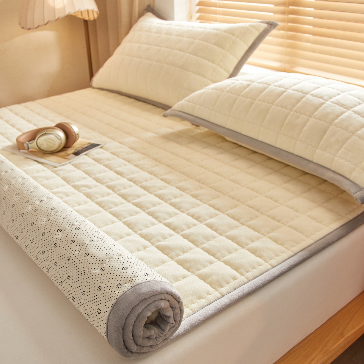 91家纺网 家纺一手货源 找家纺 芊梵床垫 2025新款牛奶绒褥子系列-无烫画版 奶油白