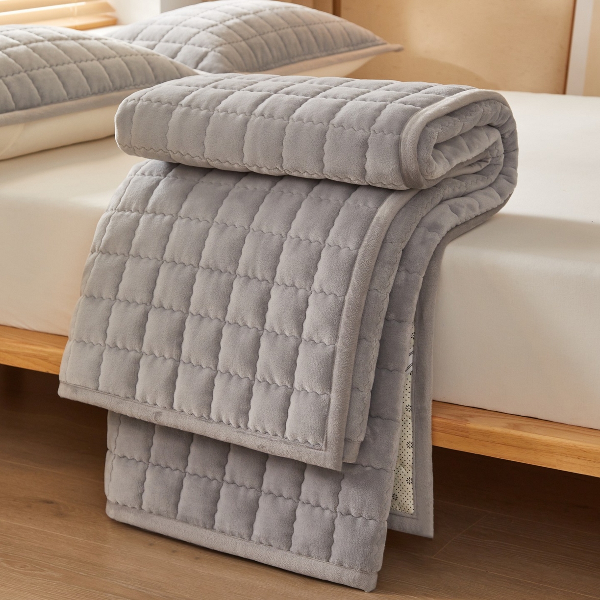 91家纺网 家纺一手货源 找家纺 芊梵床垫 2025新款牛奶绒褥子系列-无烫画版 时尚灰