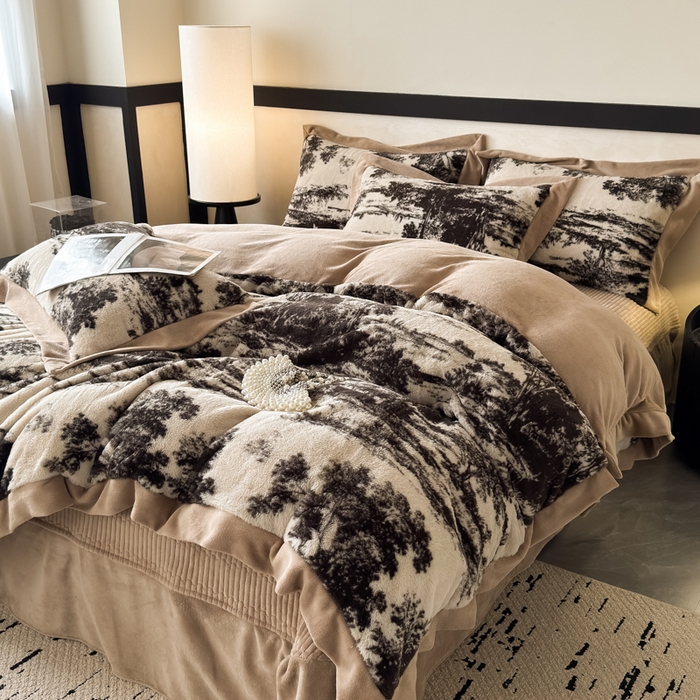 91家纺网 家纺一手货源 找家纺 九花鹿 2024新款A类宽边工艺款丹麦兔毛绒牛奶绒四件套 宽边丹麦兔绒-亦境