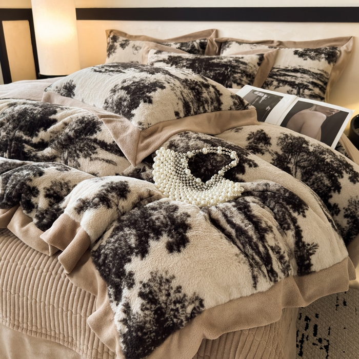 91家纺网 家纺一手货源 找家纺 九花鹿 2024新款A类宽边工艺款丹麦兔毛绒牛奶绒四件套 宽边丹麦兔绒-亦境