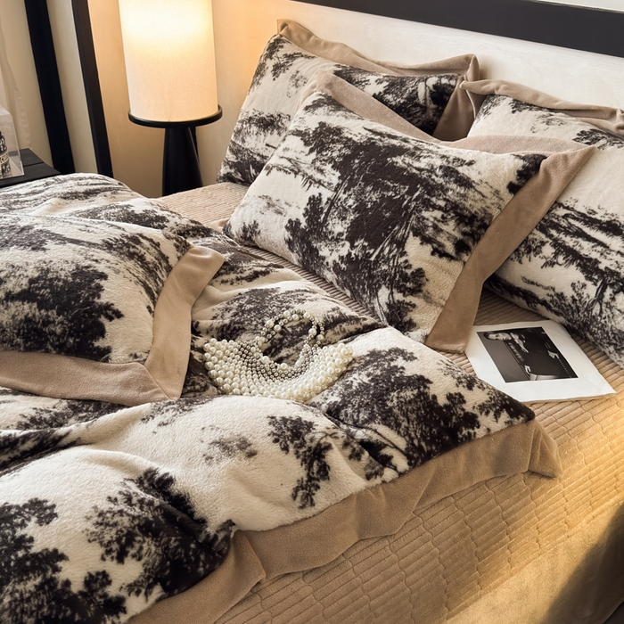 91家纺网 家纺一手货源 找家纺 九花鹿 2024新款A类宽边工艺款丹麦兔毛绒牛奶绒四件套 宽边丹麦兔绒-亦境