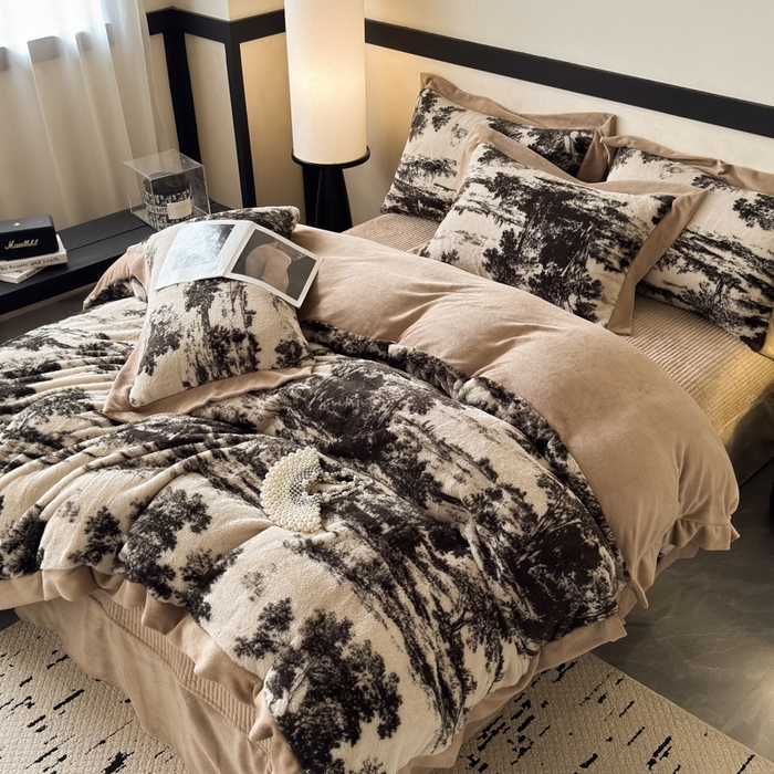 91家纺网 家纺一手货源 找家纺 九花鹿 2024新款A类宽边工艺款丹麦兔毛绒牛奶绒四件套 宽边丹麦兔绒-亦境