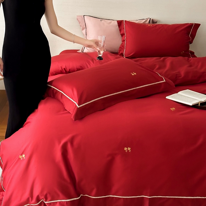 91家纺网 家纺一手货源 找家纺 （总）优然居家纺 2025新款50s全棉纯棉色织蕾丝花边四件套-维也纳