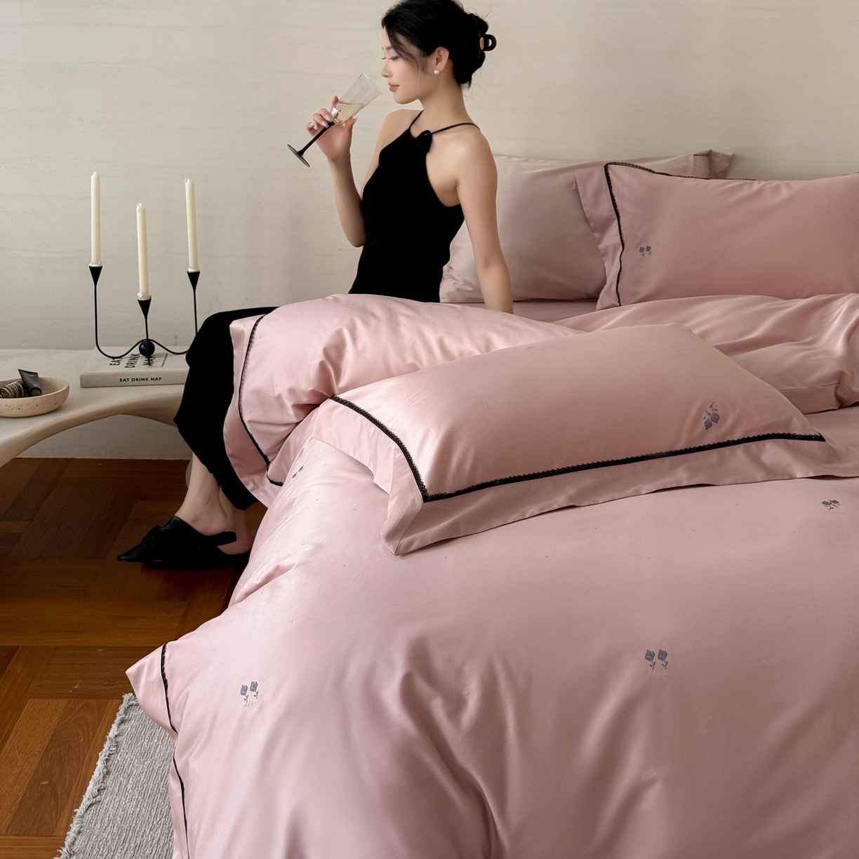 91家纺网 家纺一手货源 找家纺 （总）优然居家纺 2025新款50s全棉纯棉色织蕾丝花边四件套-维也纳