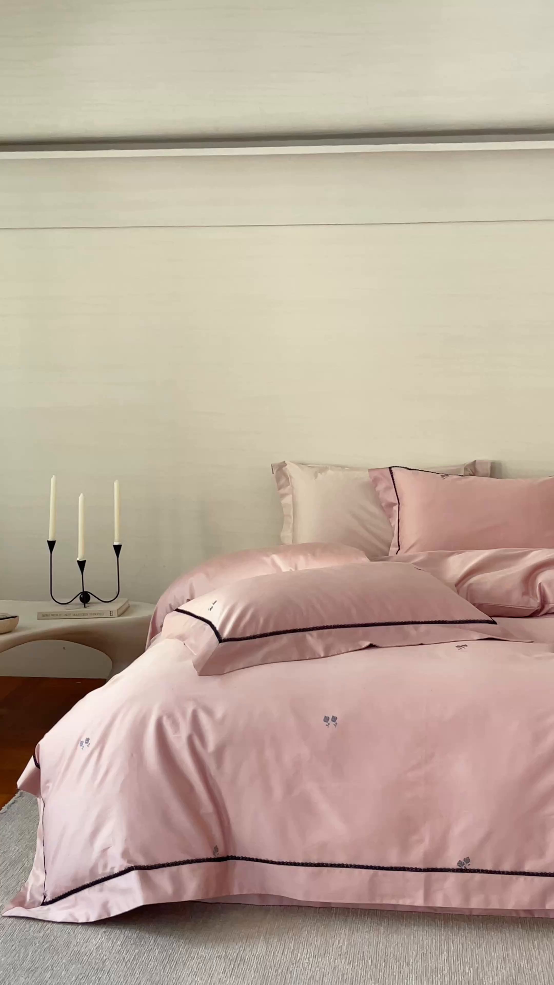 91家纺网 家纺一手货源 找家纺 优然居家纺 2025新款50s全棉纯棉色织蕾丝花边四件套-维也纳 维也纳粉