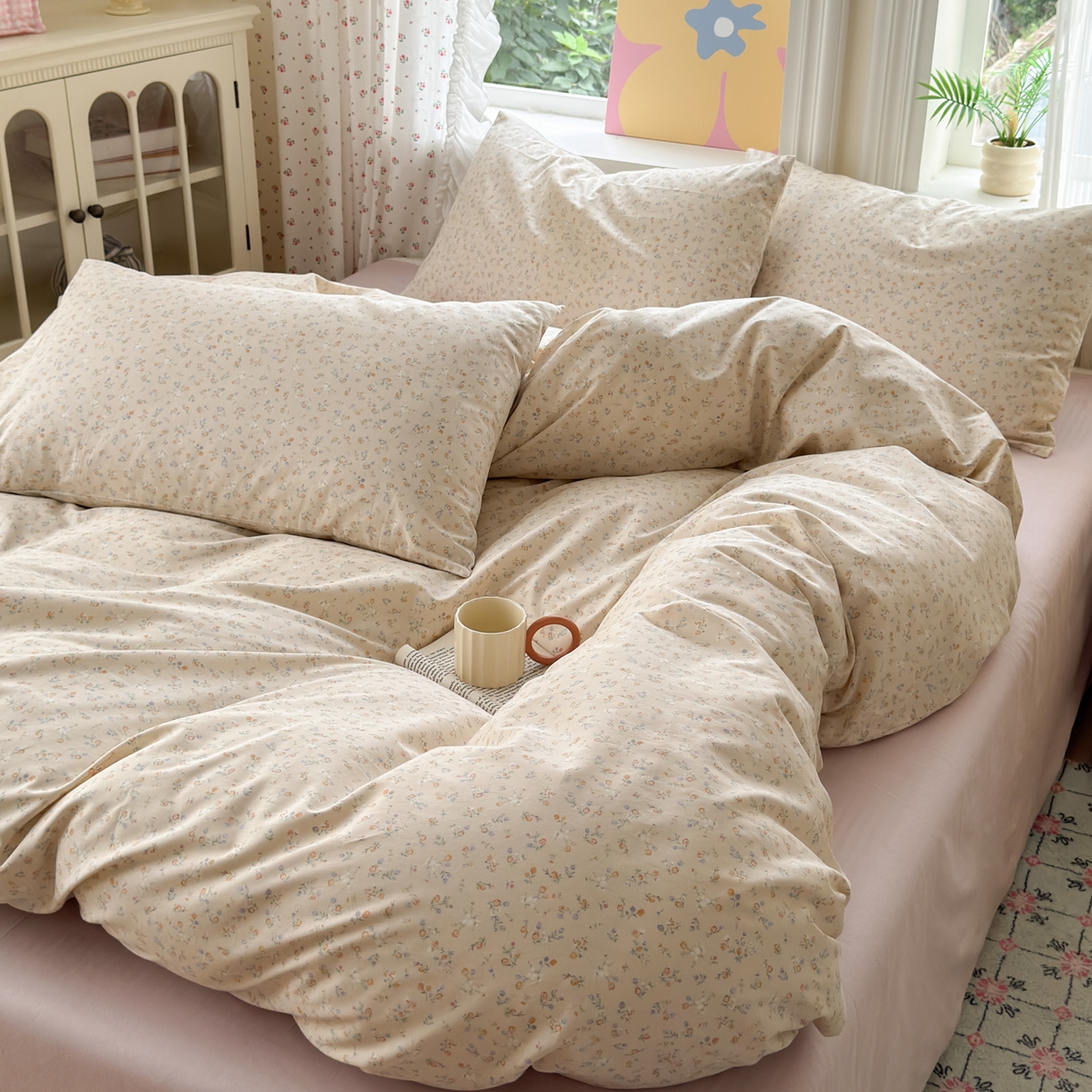 91家纺网 家纺一手货源 找家纺 小叮当家纺仓储工厂店 2025新款13372碎花系列全棉纯棉印花四件套 葵语