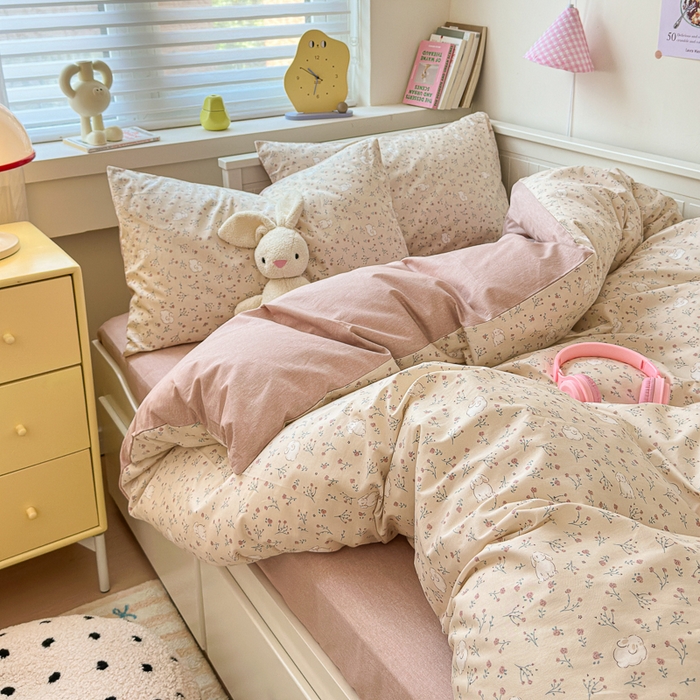 91家纺网 家纺一手货源 找家纺 小叮当家纺仓储工厂店 2025新款13372碎花系列全棉纯棉印花四件套 采薇兔