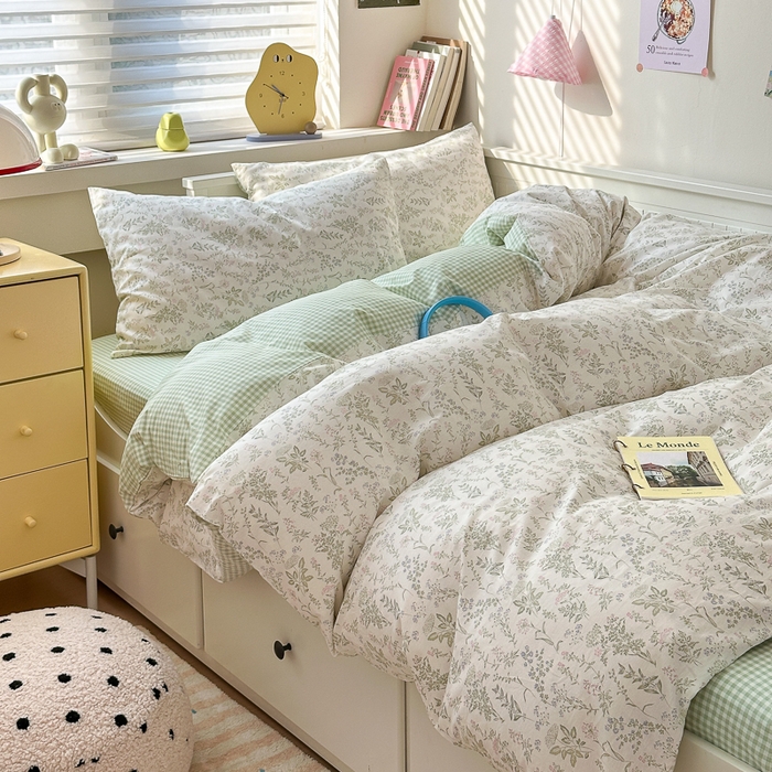 91家纺网 家纺一手货源 找家纺 小叮当家纺仓储工厂店 2025新款13372碎花系列全棉纯棉印花四件套 忘忧草