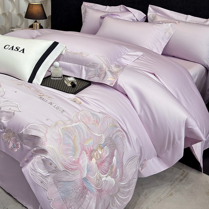 91家纺网 家纺一手货源 找家纺 星蕴家纺 2025新款正宗澳棉长绒棉贡缎四件套-晨曦 晨曦 优雅紫