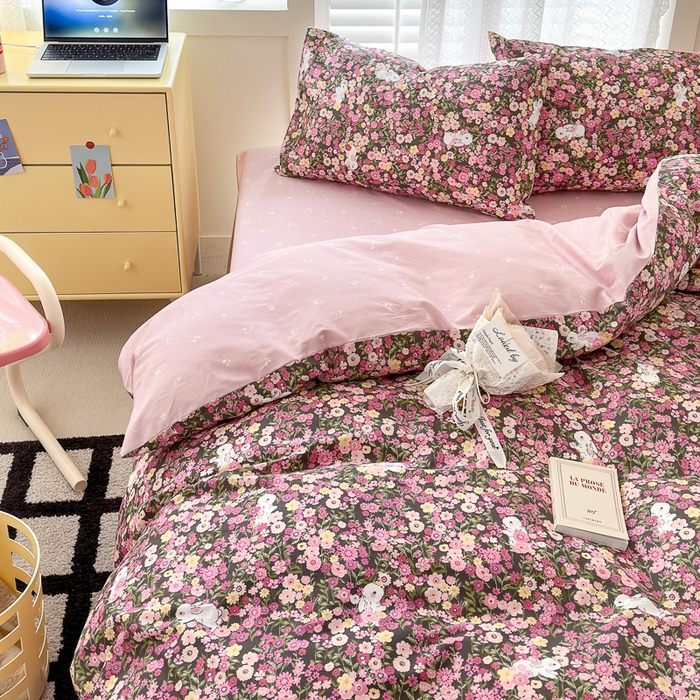 91家纺网 家纺一手货源 找家纺 小叮当家纺仓储工厂店 2025新款13372碎花系列全棉纯棉印花四件套 沉浸花园