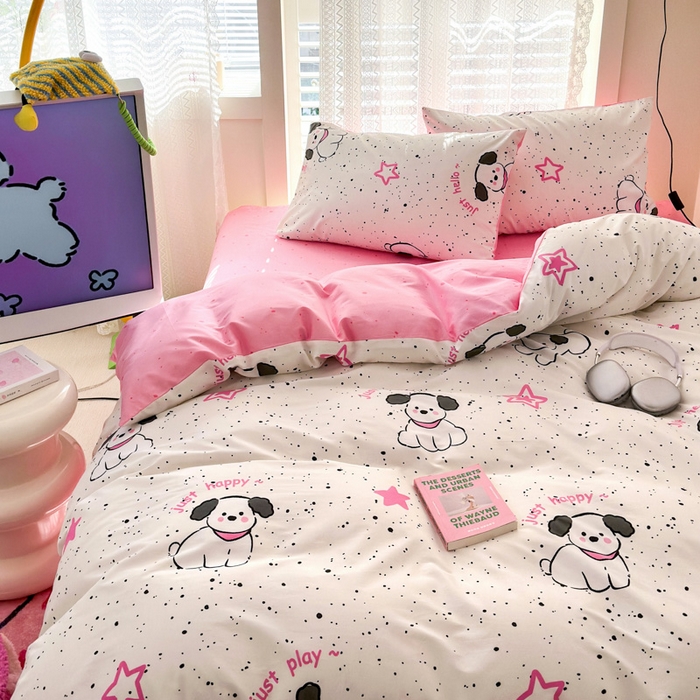 91家纺网 家纺一手货源 找家纺 小叮当家纺仓储工厂店 2025新款13372碎花系列全棉纯棉印花四件套 布丁狗