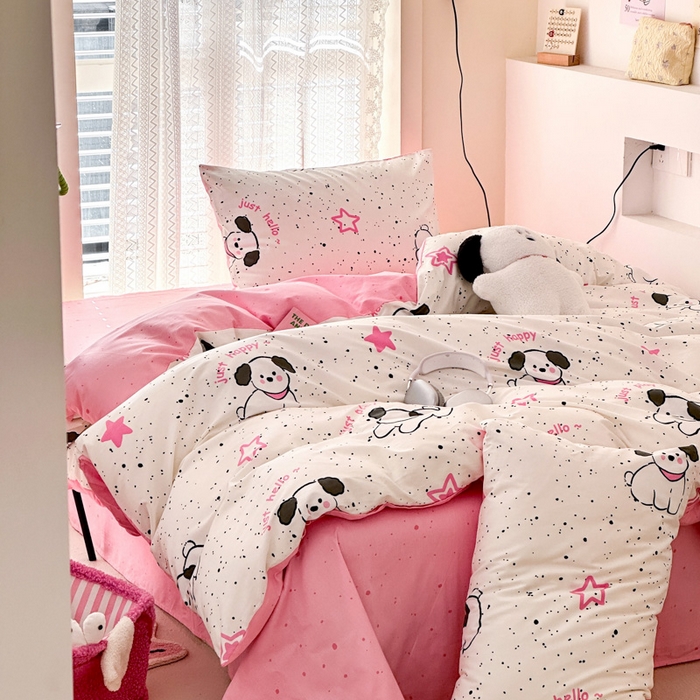 91家纺网 家纺一手货源 找家纺 小叮当家纺仓储工厂店 2025新款13372碎花系列全棉纯棉印花四件套 布丁狗