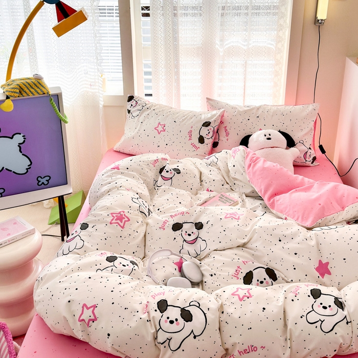 91家纺网 家纺一手货源 找家纺 小叮当家纺仓储工厂店 2025新款13372碎花系列全棉纯棉印花四件套 布丁狗