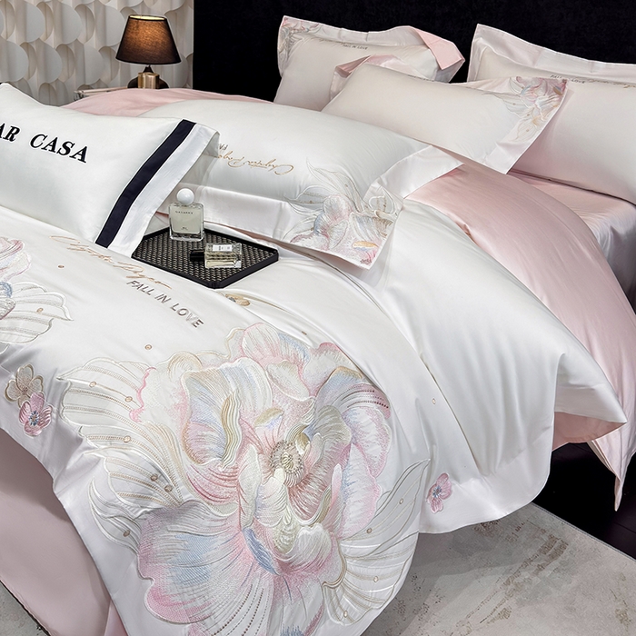 星蕴家纺 2025新款正宗澳棉长绒棉贡缎四件套-晨曦 晨曦 白拼粉