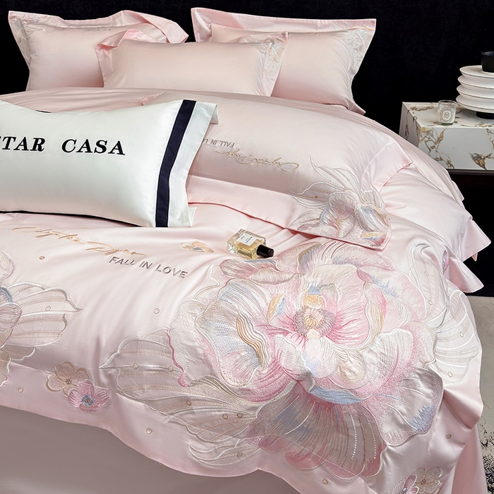 91家纺网 家纺一手货源 找家纺 星蕴家纺 2025新款正宗澳棉长绒棉贡缎四件套-晨曦 晨曦 西柚粉