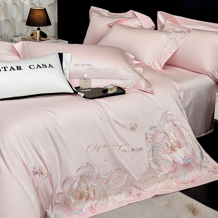 91家纺网 家纺一手货源 找家纺 星蕴家纺 2025新款正宗澳棉长绒棉贡缎四件套-晨曦 晨曦 西柚粉