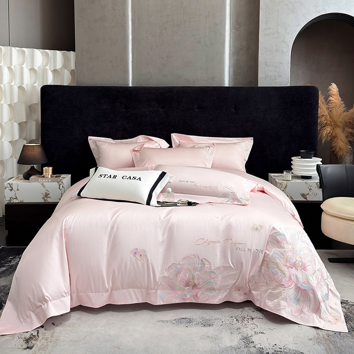 91家纺网 家纺一手货源 找家纺 星蕴家纺 2025新款正宗澳棉长绒棉贡缎四件套-晨曦 晨曦 西柚粉