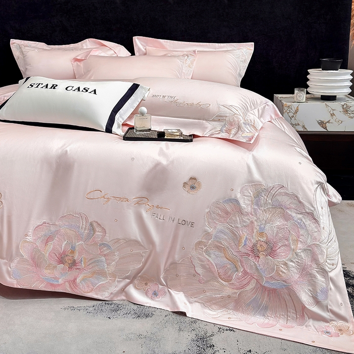 91家纺网 家纺一手货源 找家纺 星蕴家纺 2025新款正宗澳棉长绒棉贡缎四件套-晨曦 晨曦 西柚粉