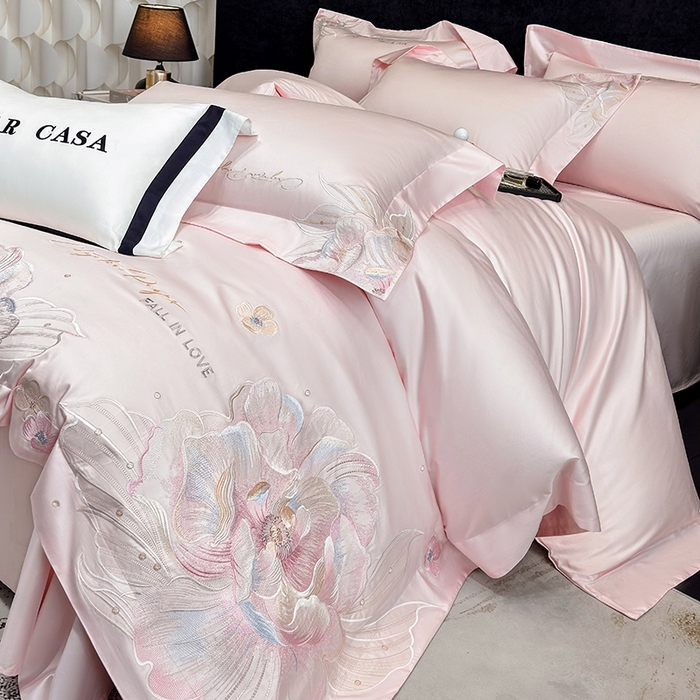 91家纺网 家纺一手货源 找家纺 星蕴家纺 2025新款正宗澳棉长绒棉贡缎四件套-晨曦 晨曦 西柚粉