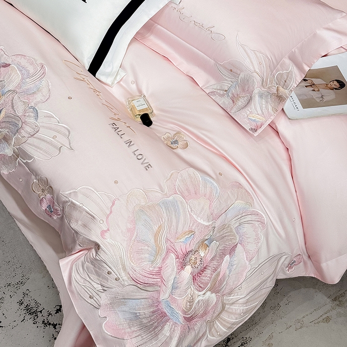 91家纺网 家纺一手货源 找家纺 星蕴家纺 2025新款正宗澳棉长绒棉贡缎四件套-晨曦 晨曦 西柚粉