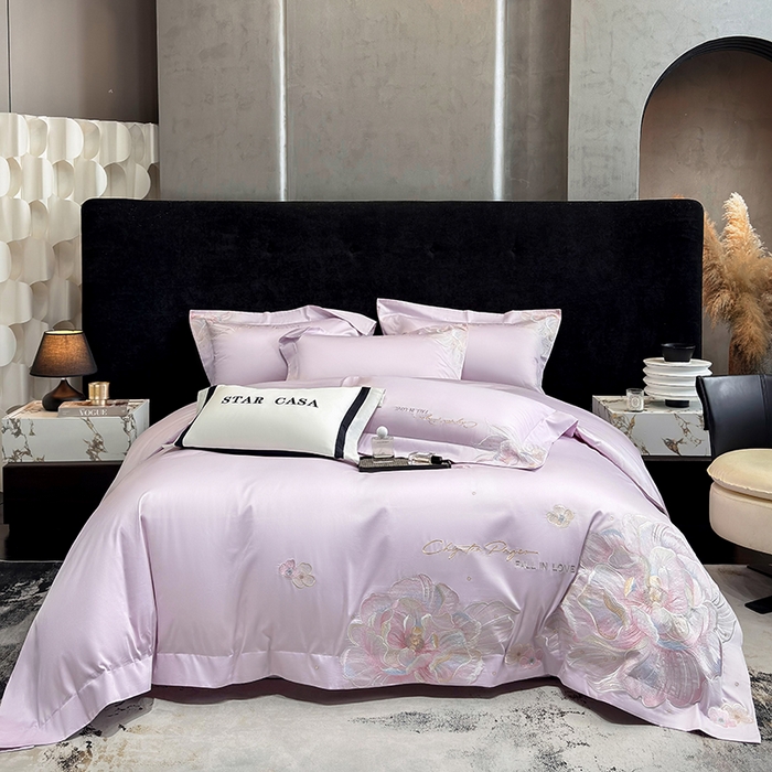 91家纺网 家纺一手货源 找家纺 星蕴家纺 2025新款正宗澳棉长绒棉贡缎四件套-晨曦 晨曦 优雅紫