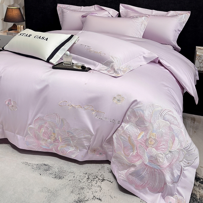 91家纺网 家纺一手货源 找家纺 星蕴家纺 2025新款正宗澳棉长绒棉贡缎四件套-晨曦 晨曦 优雅紫