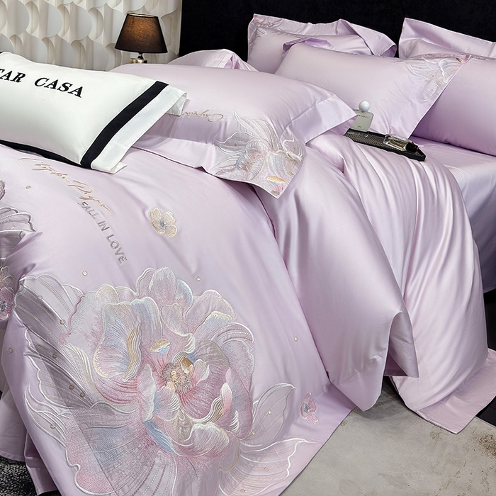 91家纺网 家纺一手货源 找家纺 星蕴家纺 2025新款正宗澳棉长绒棉贡缎四件套-晨曦 晨曦 优雅紫