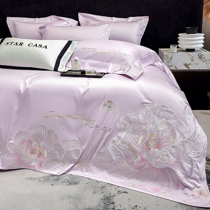 91家纺网 家纺一手货源 找家纺 星蕴家纺 2025新款正宗澳棉长绒棉贡缎四件套-晨曦 晨曦 优雅紫