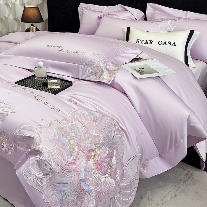 91家纺网 家纺一手货源 找家纺 星蕴家纺 2025新款正宗澳棉长绒棉贡缎四件套-晨曦 晨曦 优雅紫