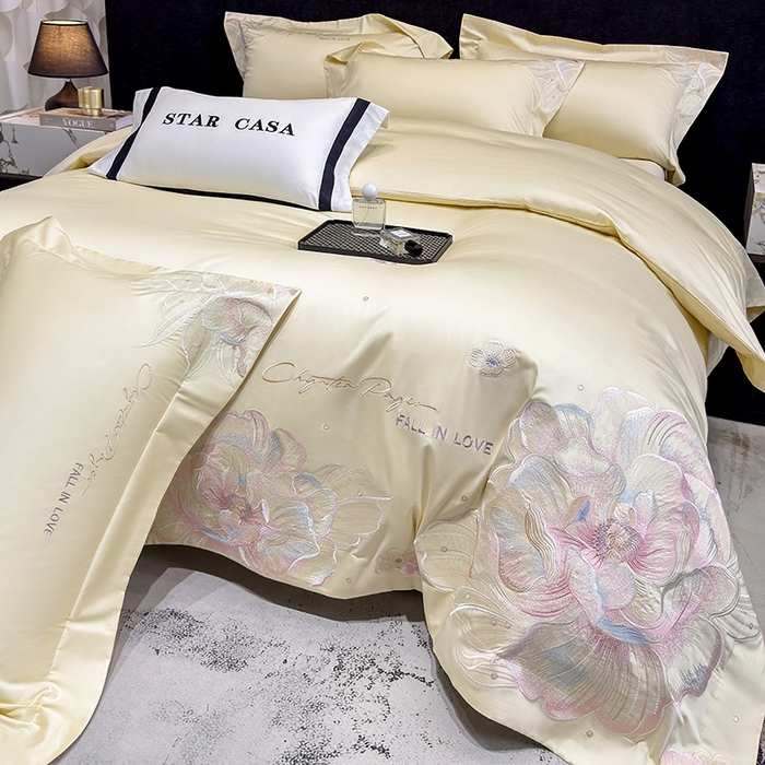 91家纺网 家纺一手货源 找家纺 星蕴家纺 2025新款正宗澳棉长绒棉贡缎四件套-晨曦 晨曦 芝士黄