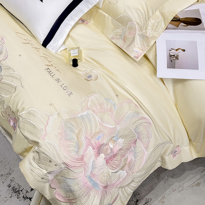 91家纺网 家纺一手货源 找家纺 星蕴家纺 2025新款正宗澳棉长绒棉贡缎四件套-晨曦 晨曦 芝士黄