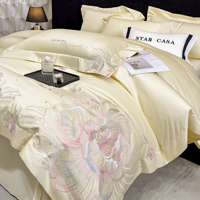 91家纺网 家纺一手货源 找家纺 星蕴家纺 2025新款正宗澳棉长绒棉贡缎四件套-晨曦 晨曦 芝士黄